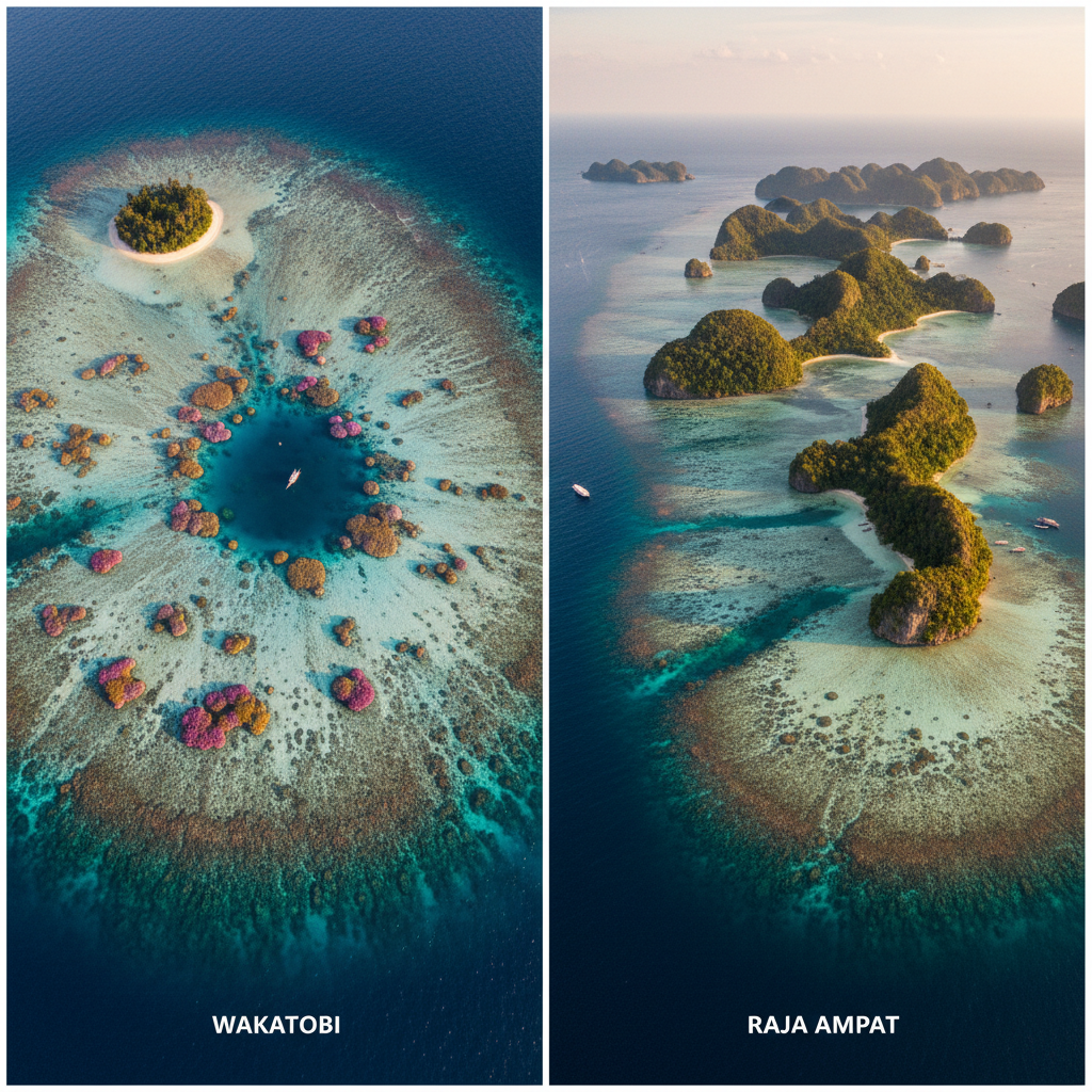 Wakatobi liveaboard anchored at Roma reef Tomia with healthy coral and reef fish